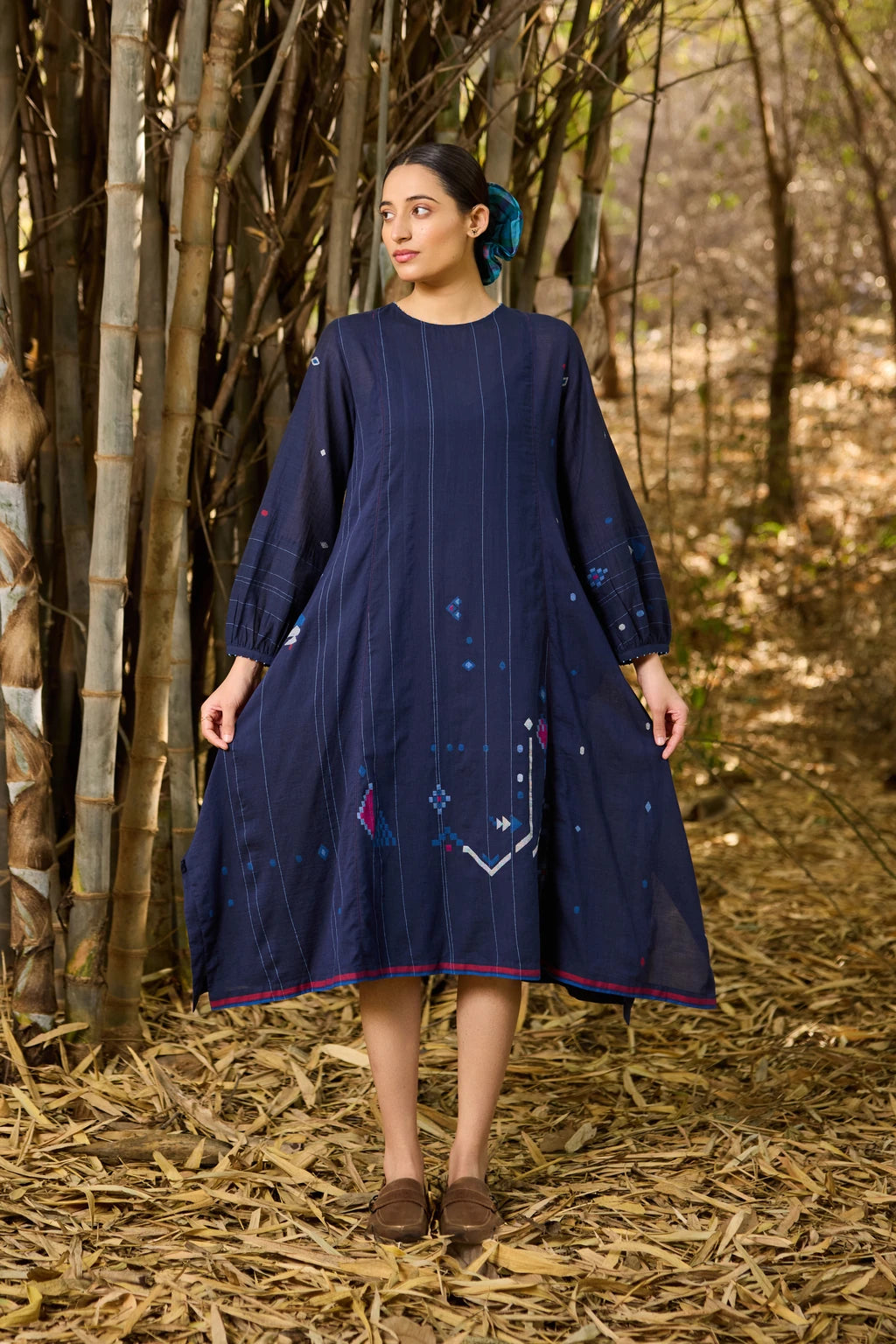 Adva Dress — jamdani cotton dress — front view | Sarron