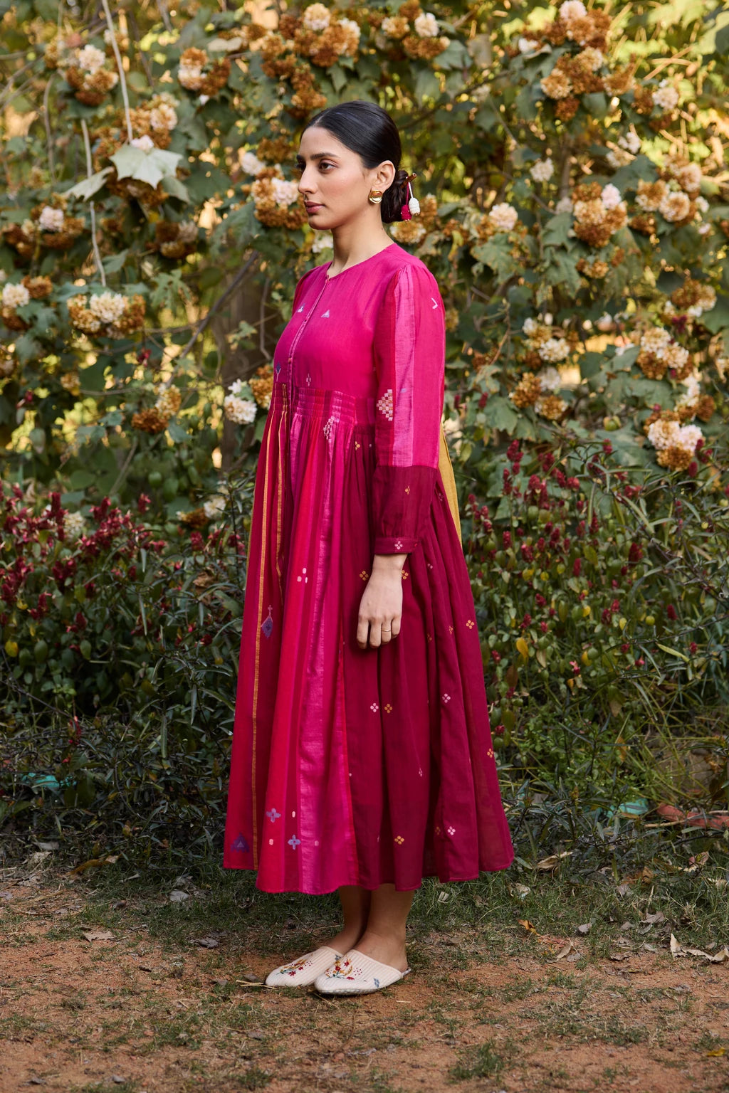 Esha Dress — jamdani cotton dress — angular view | Sarron