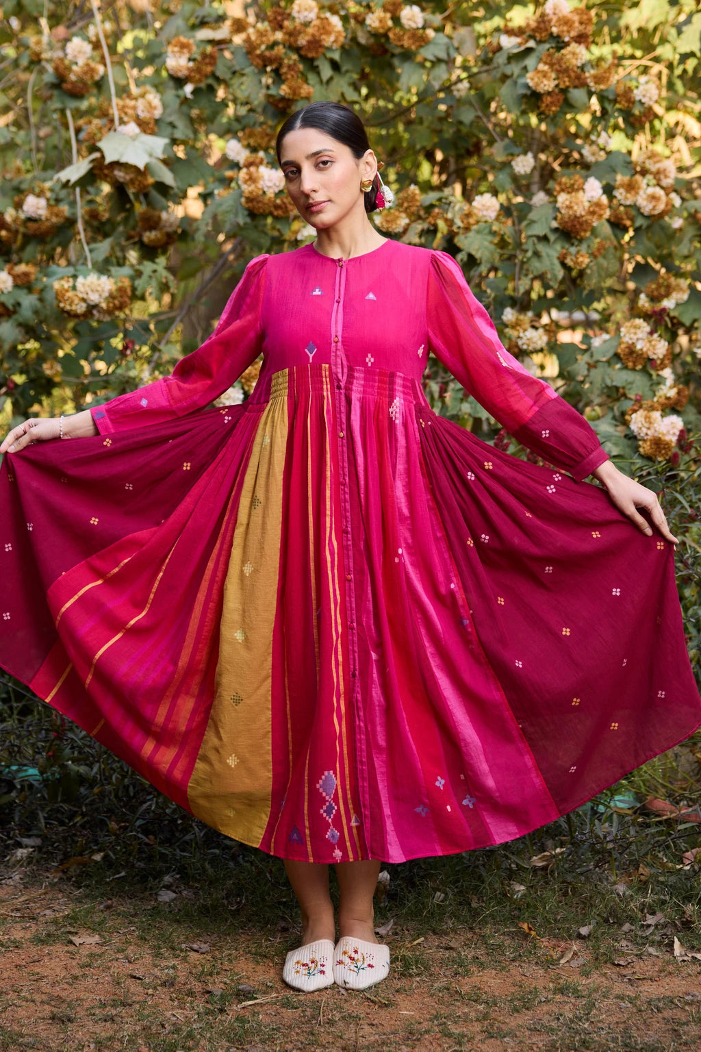 Esha Dress — jamdani cotton dress — fabric detail | Sarron