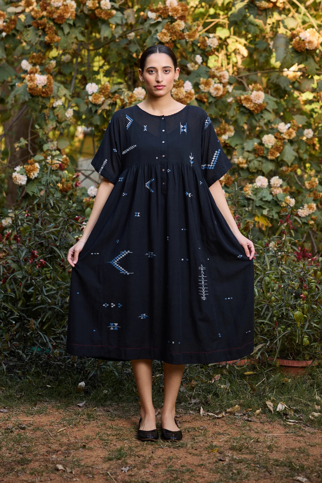 Kana Dress — jamdani cotton dress — front view | Sarron