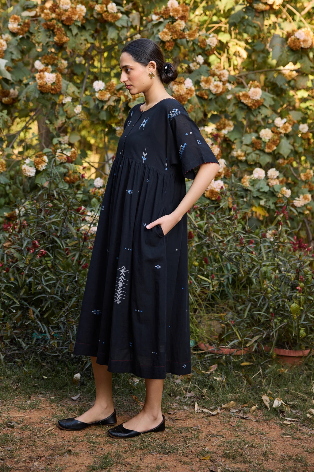 Kana Dress — jamdani cotton dress — angular view | Sarron