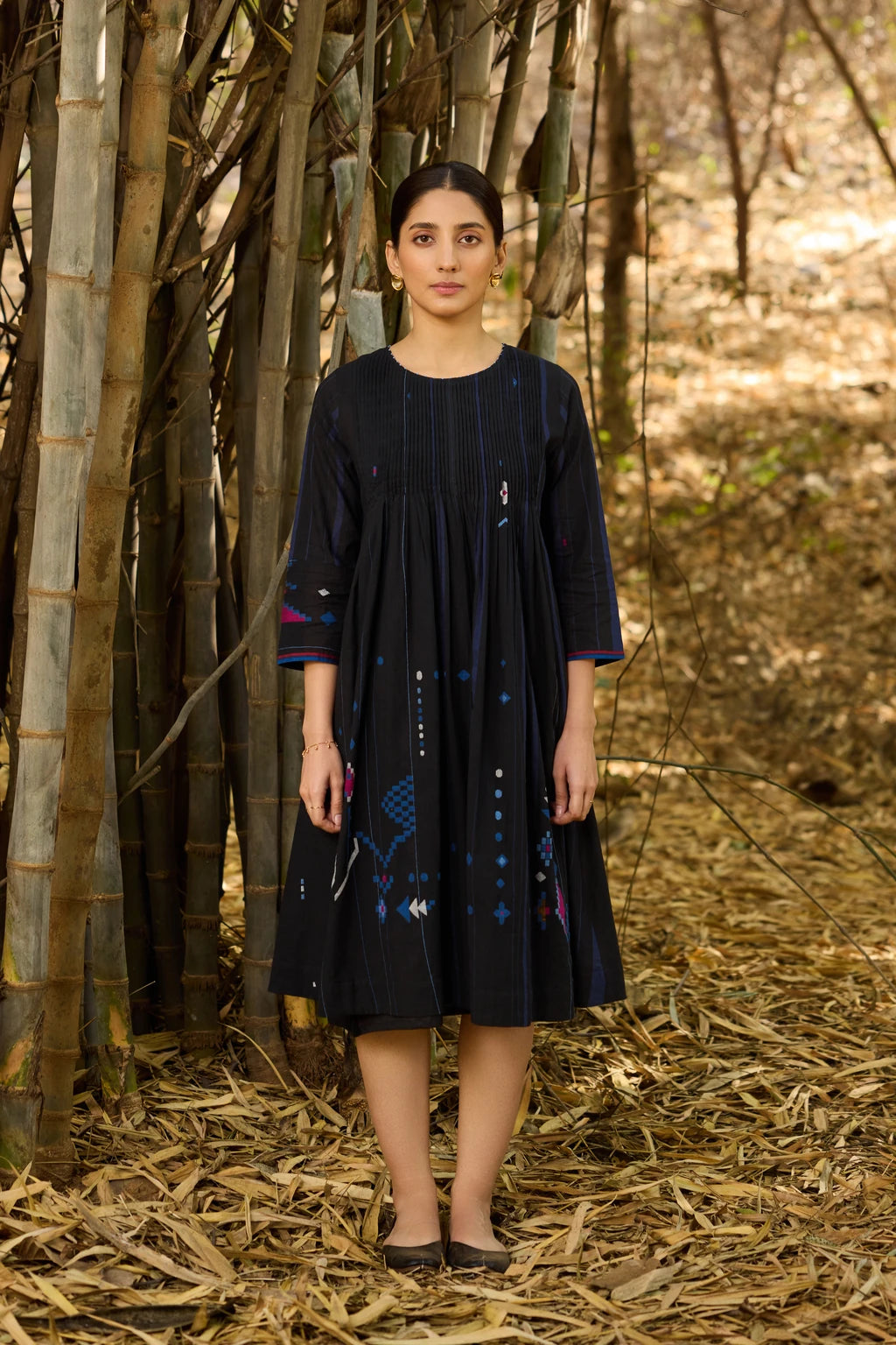 Reka Dress — jamdani cotton dress — front view | Sarron