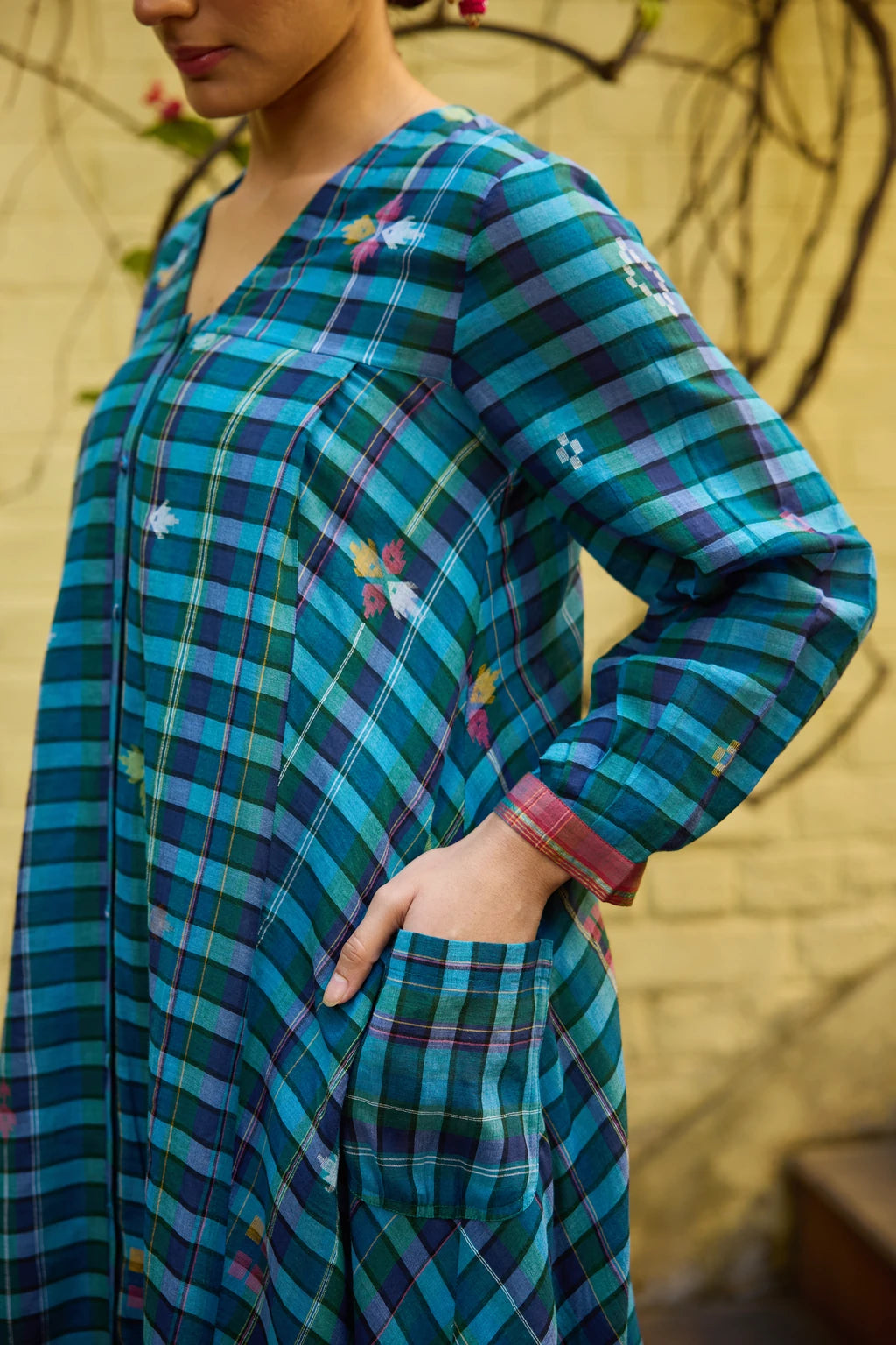 Vini Dress — jamdani cotton dress — side view | Sarron