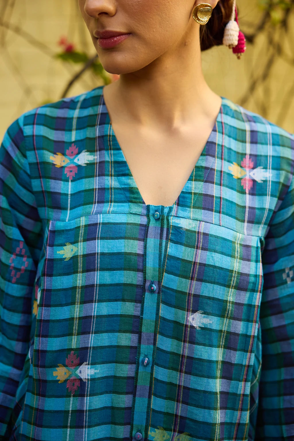 Vini Dress — jamdani cotton dress — fabric detail | Sarron